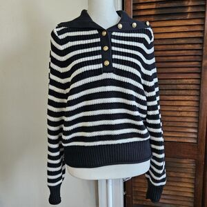 J.Crew Striped Sailor Sweater Gold Buttons Cotton Knit Size S